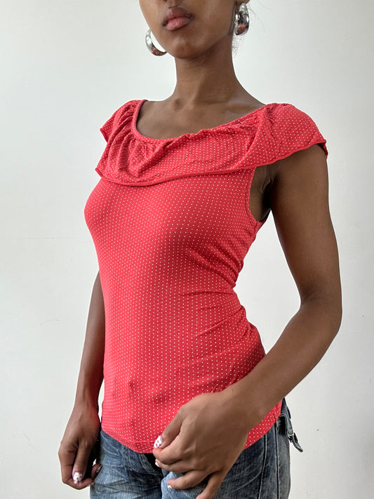 vintage edit twenty-seven | small red and white yessica ruffle polka dot top