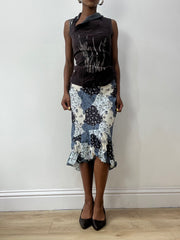 vintage edit thirty-two | medium blue asymmetric midi skirt with paisley print