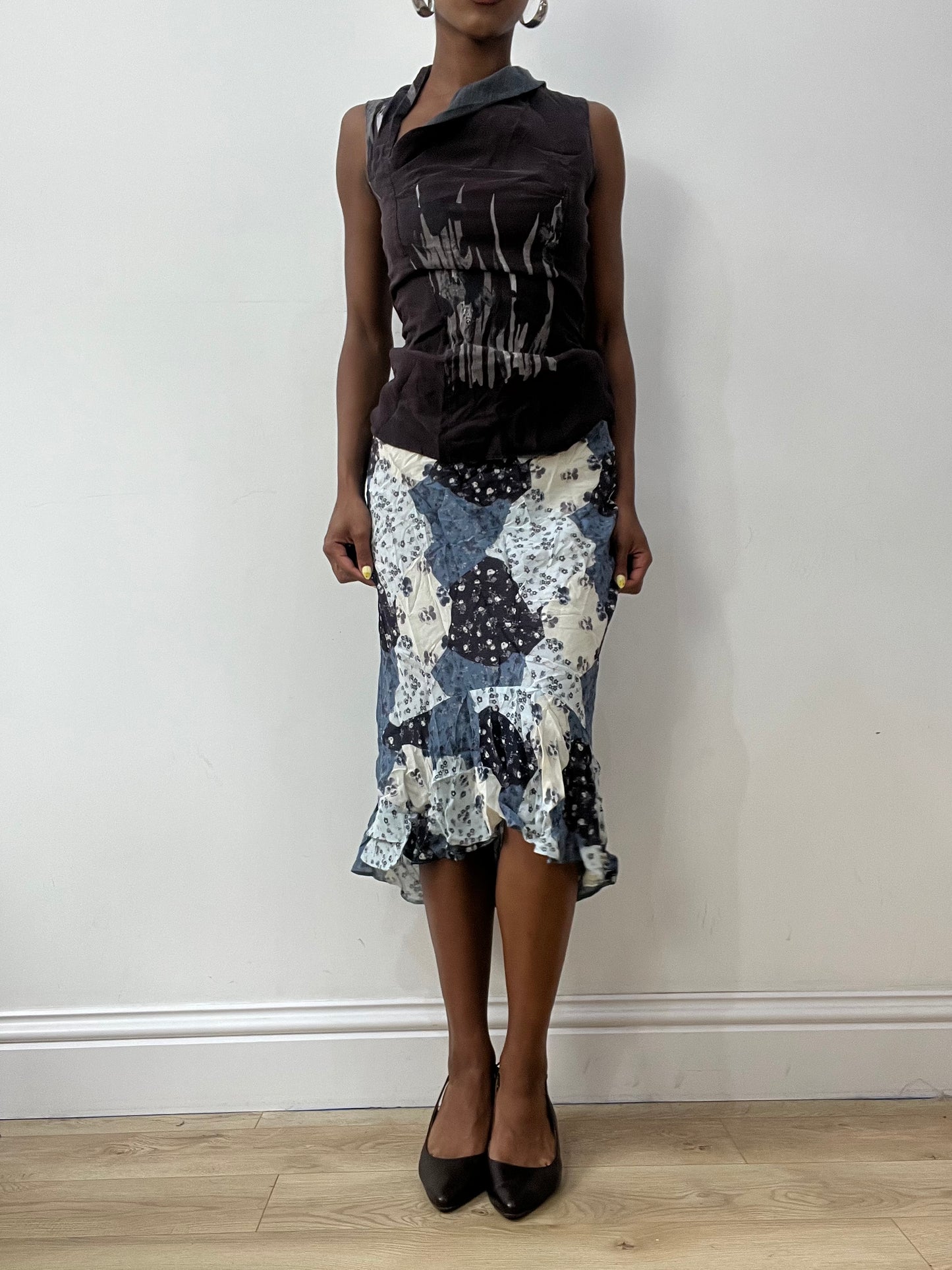 vintage edit thirty-two | medium blue asymmetric midi skirt with paisley print