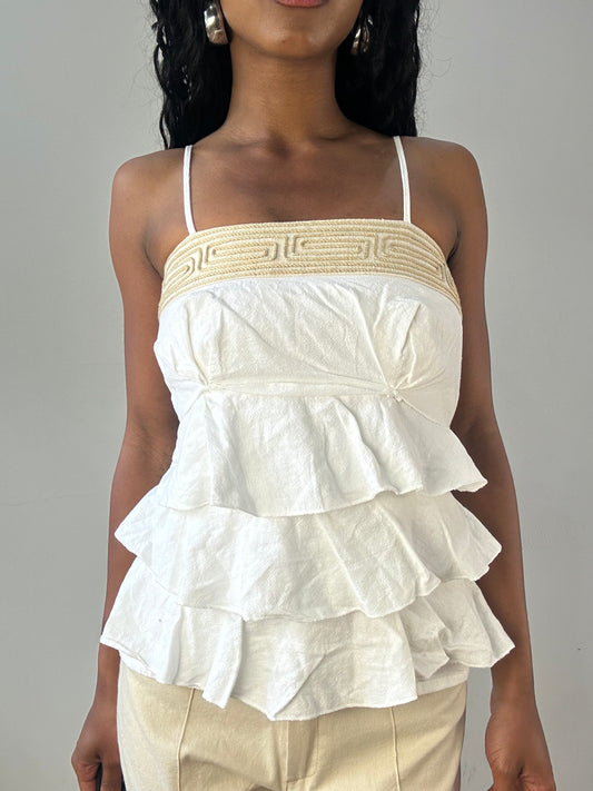 vintage edit twenty-three | extra small white cami top with ruffles