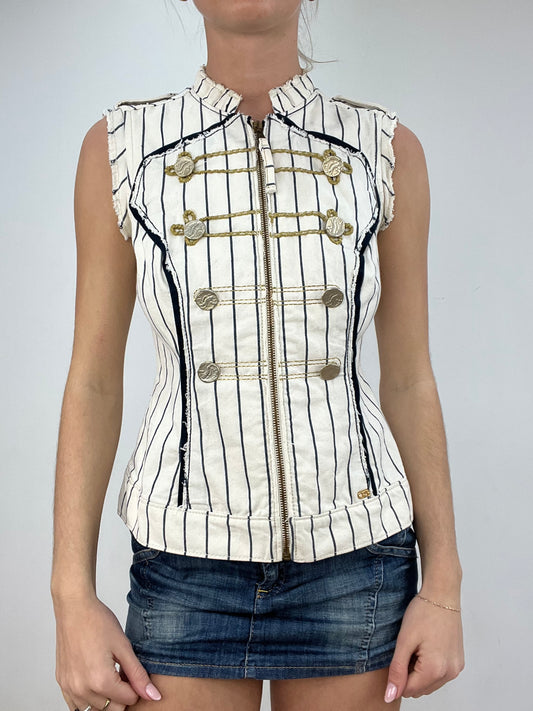 💚 vintage edit six | medium white and navy striped miss sixty gilet