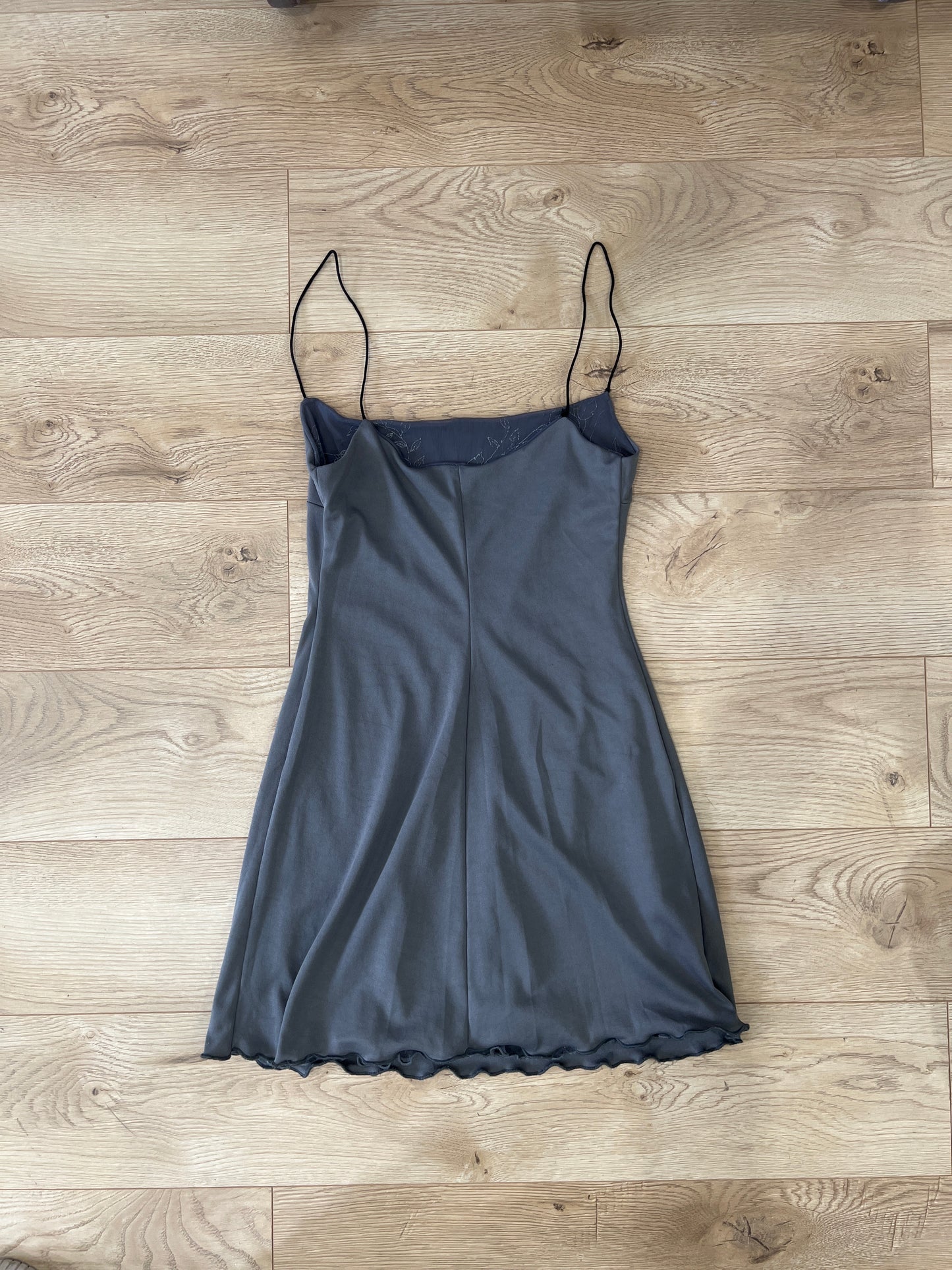 SATC drop | small grey reversible mini dress with mesh overlay