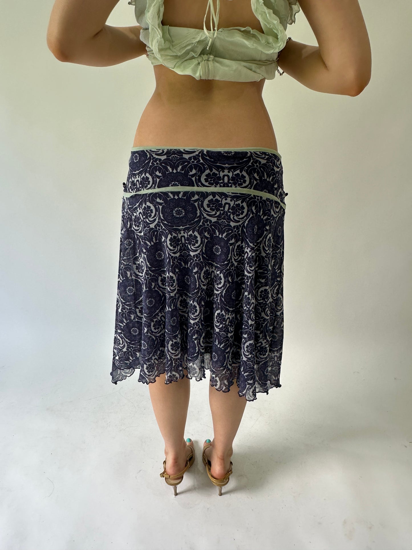 sailor drop | small/medium blue kookai mesh overlay midi skirt