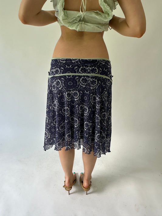 sailor drop | small/medium blue kookai mesh overlay midi skirt