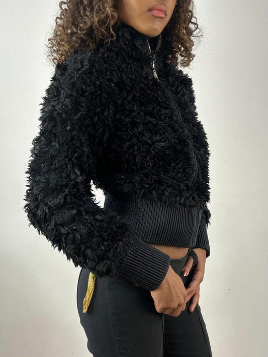 vintage edit thirty-four | small black faux fur bomber jacket