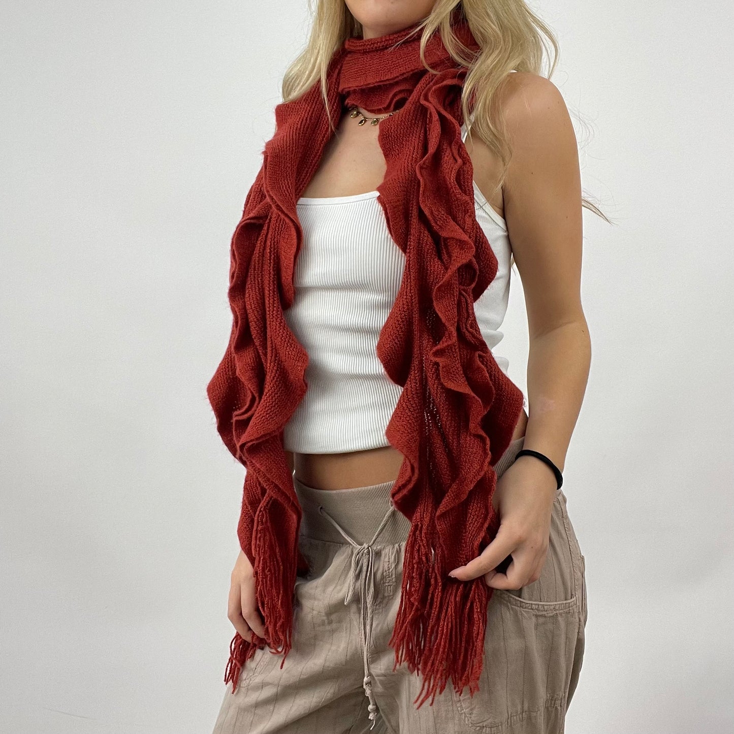 12 DAYS OF XMAS DROP | orange frilly knit scarf