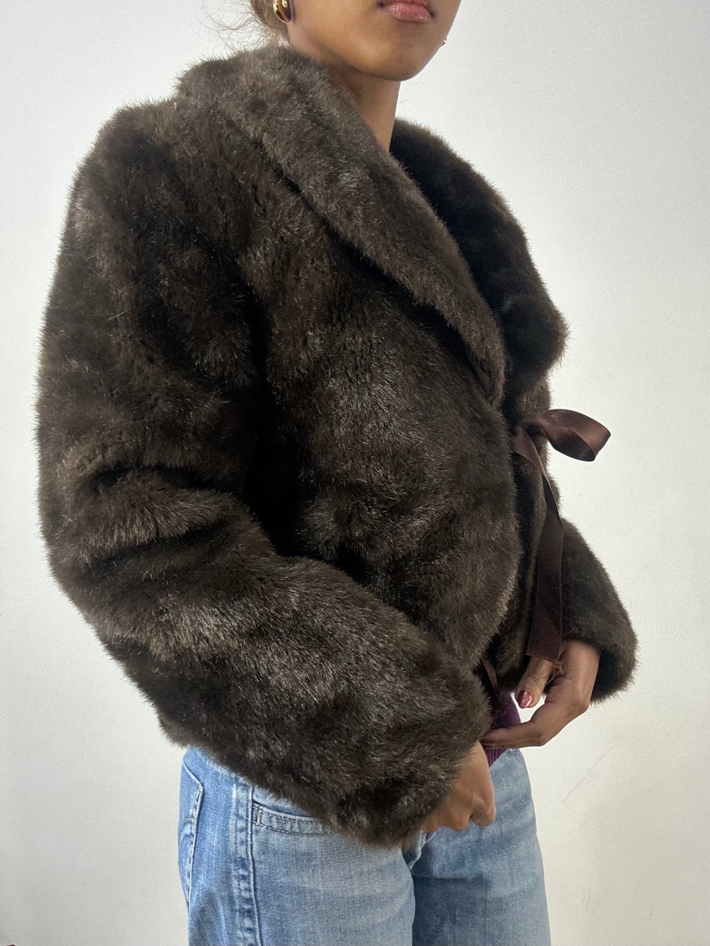 winter edit | medium brown faux fur tie up coat