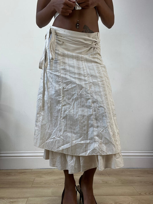 AUTUMN EDIT | medium cream tiered midi skirt with pinstripes