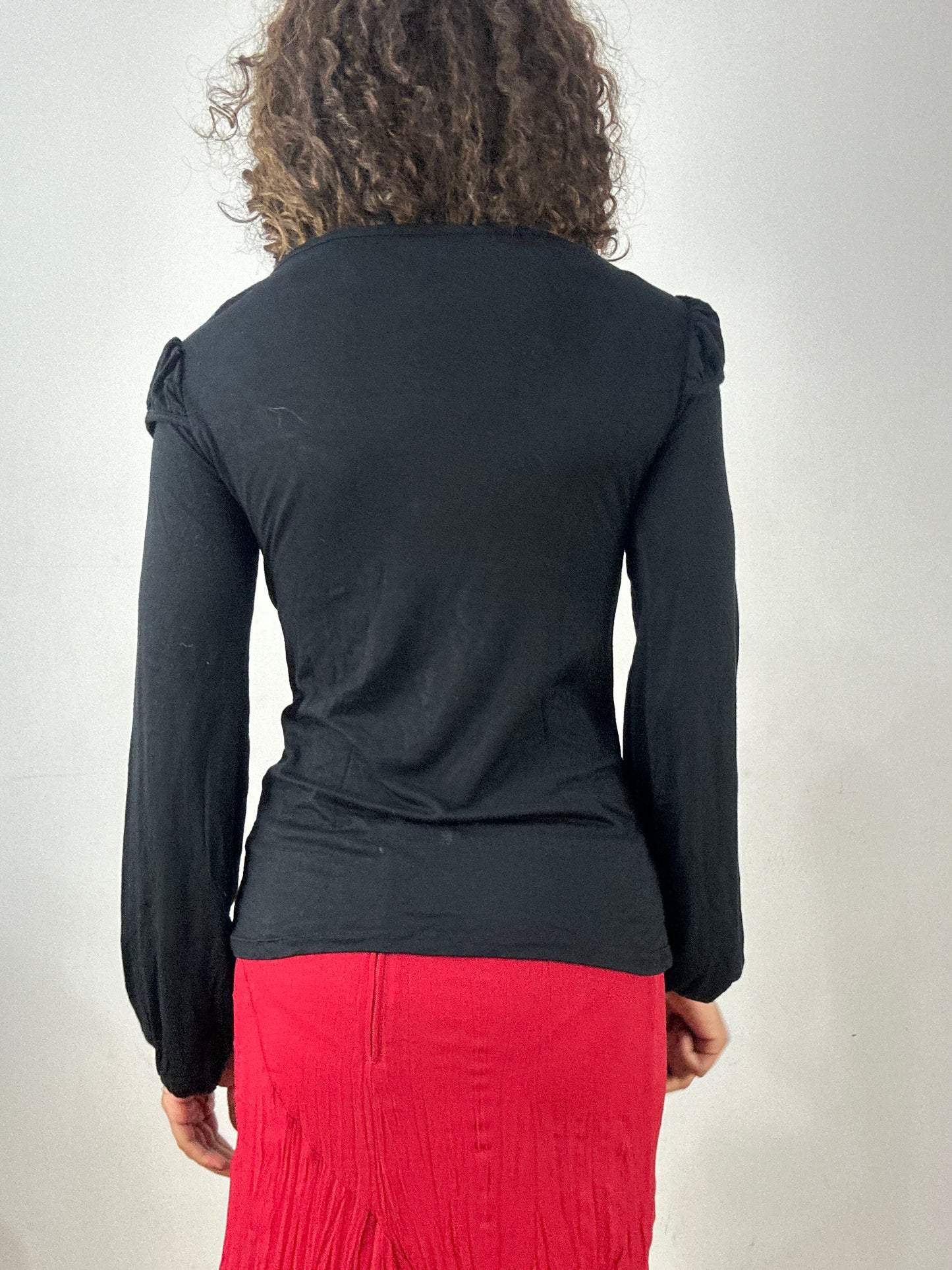 vintage edit thirty-four | small black long sleeve top with cap sleeve detail