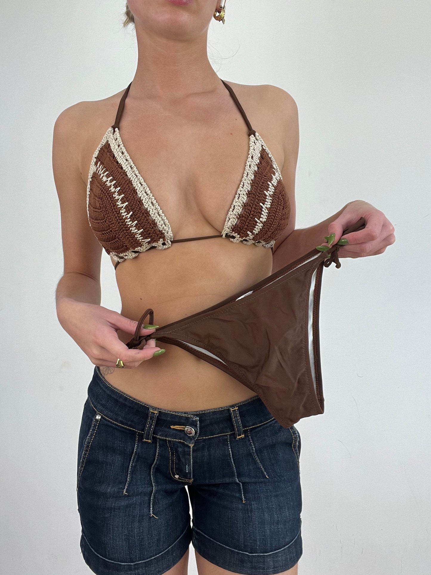 vintage edit nineteen | small brown crochet bikini set