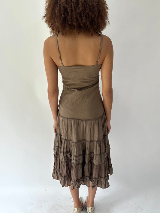 festival drop | small/medium brown asymmetric midi dress