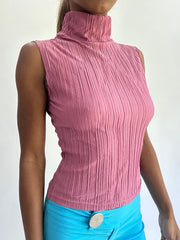 💚Colormaxxing drop | pequeño top de cuello alto plisado rosa