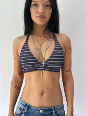 sailor drop | taille: S · couleur: bleu + blanc · article: haut de bikini · détails: rayé