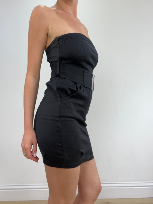 vintage edit twenty-two | medium black bandeau strapless dress with belt detail