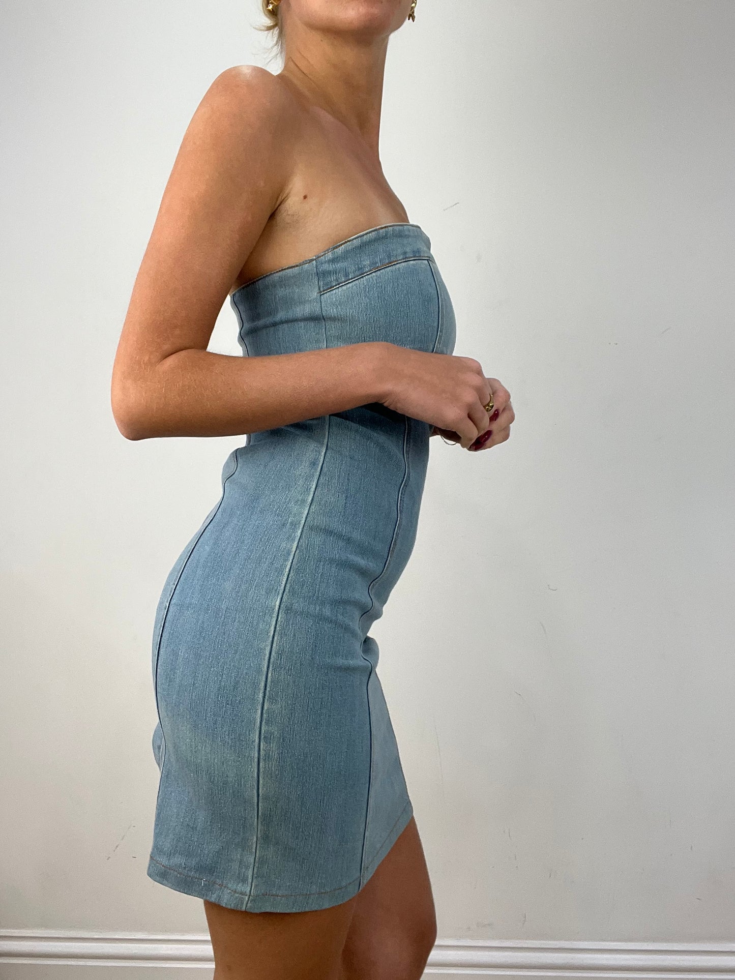 vintage edit twelve | extra small light wash denim bandeau dress