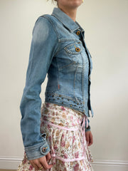💻💚vintage edit twenty-four | Pequeno luz lavagem azul denim jato com detalhes estragantes