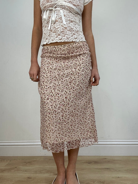 vintage edit seven | extra small pink and cream floral maxi skirt