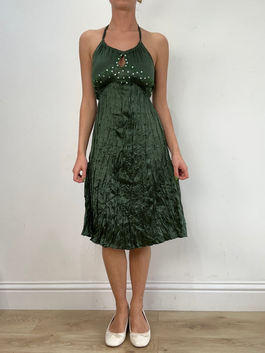 vintage edit seventeen | small dark green halterneck dress