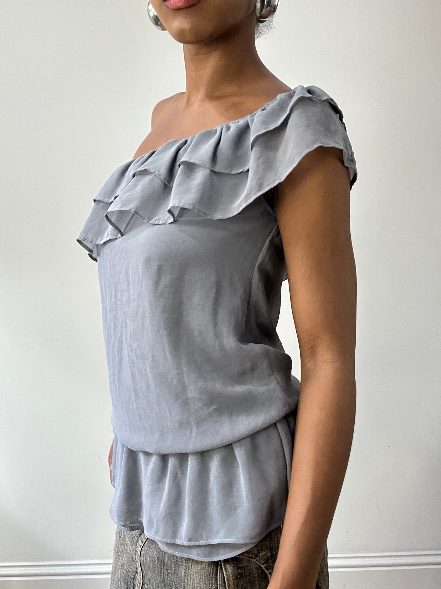 BEST PICKS | small grey pimkie one shoulder top with ruffle details