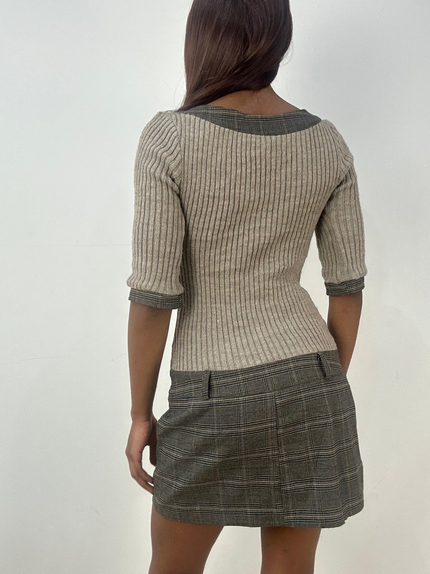 vintage edit thirty-three | extra small brown mini dress with plaid print