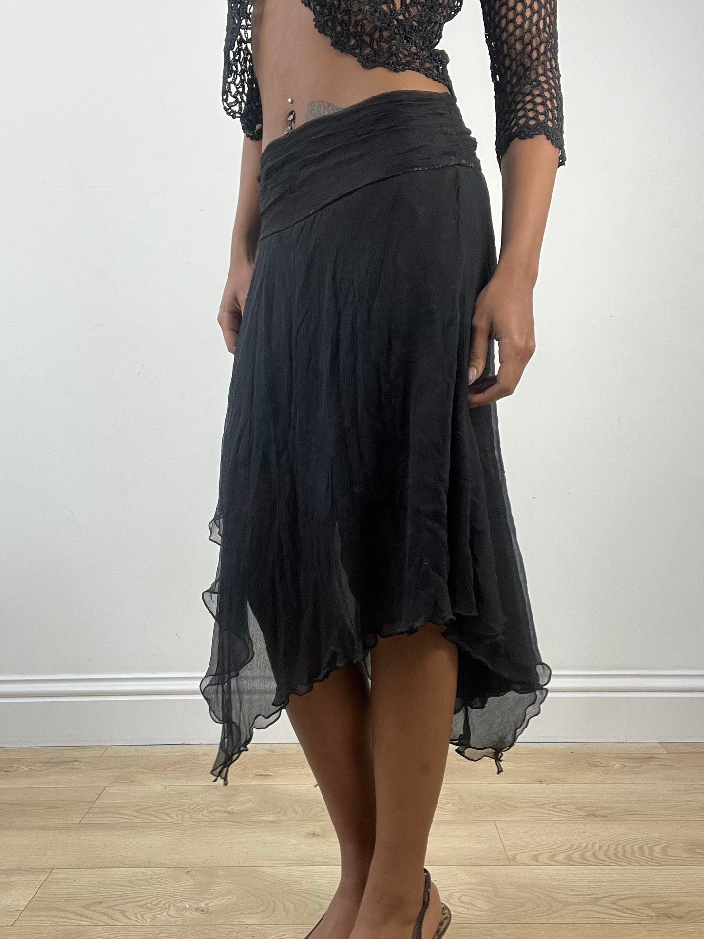 vintage edit: indie sleaze | small black mesh overlay midi skirt
