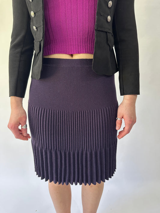 devil wears prada | extra small purple pleated knit midi skirt