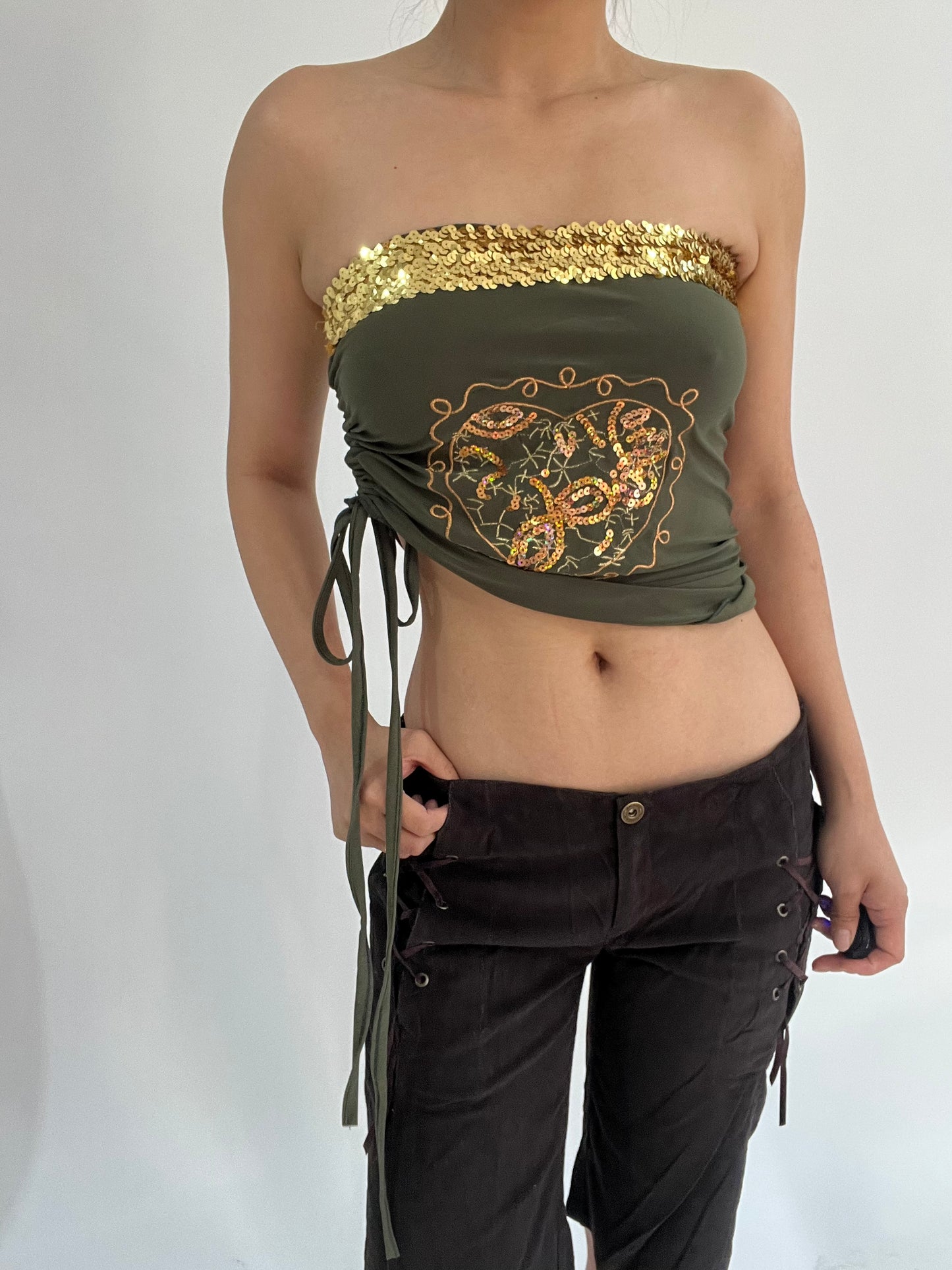 ‼️ | small green sequin embroidery bandeau top