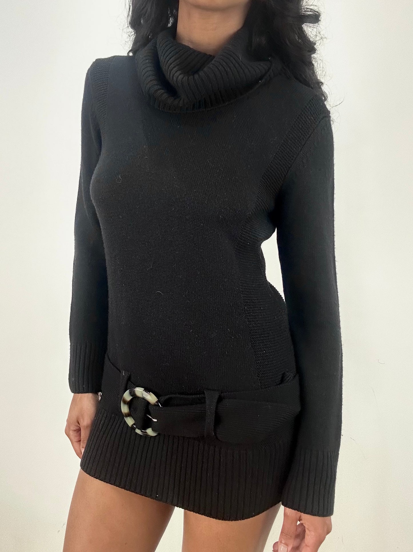 vintage edit fifteen | small black turtleneck dress with built in belt