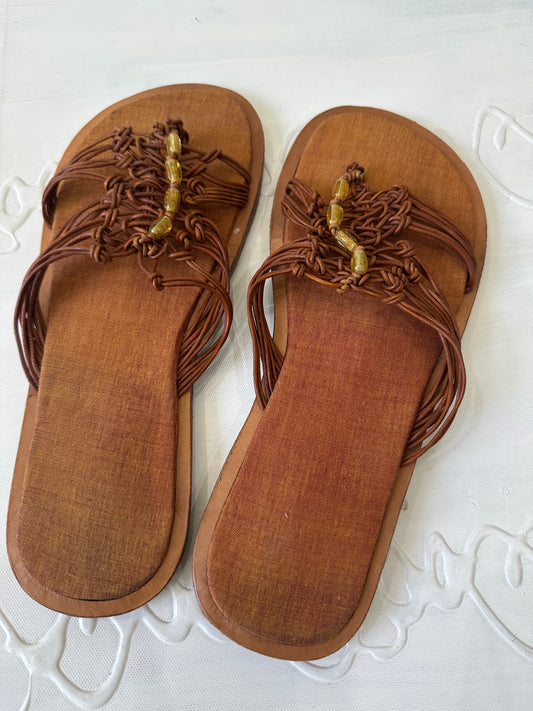festival drop | ⭐️UK6 brown braided sandals with beading detail