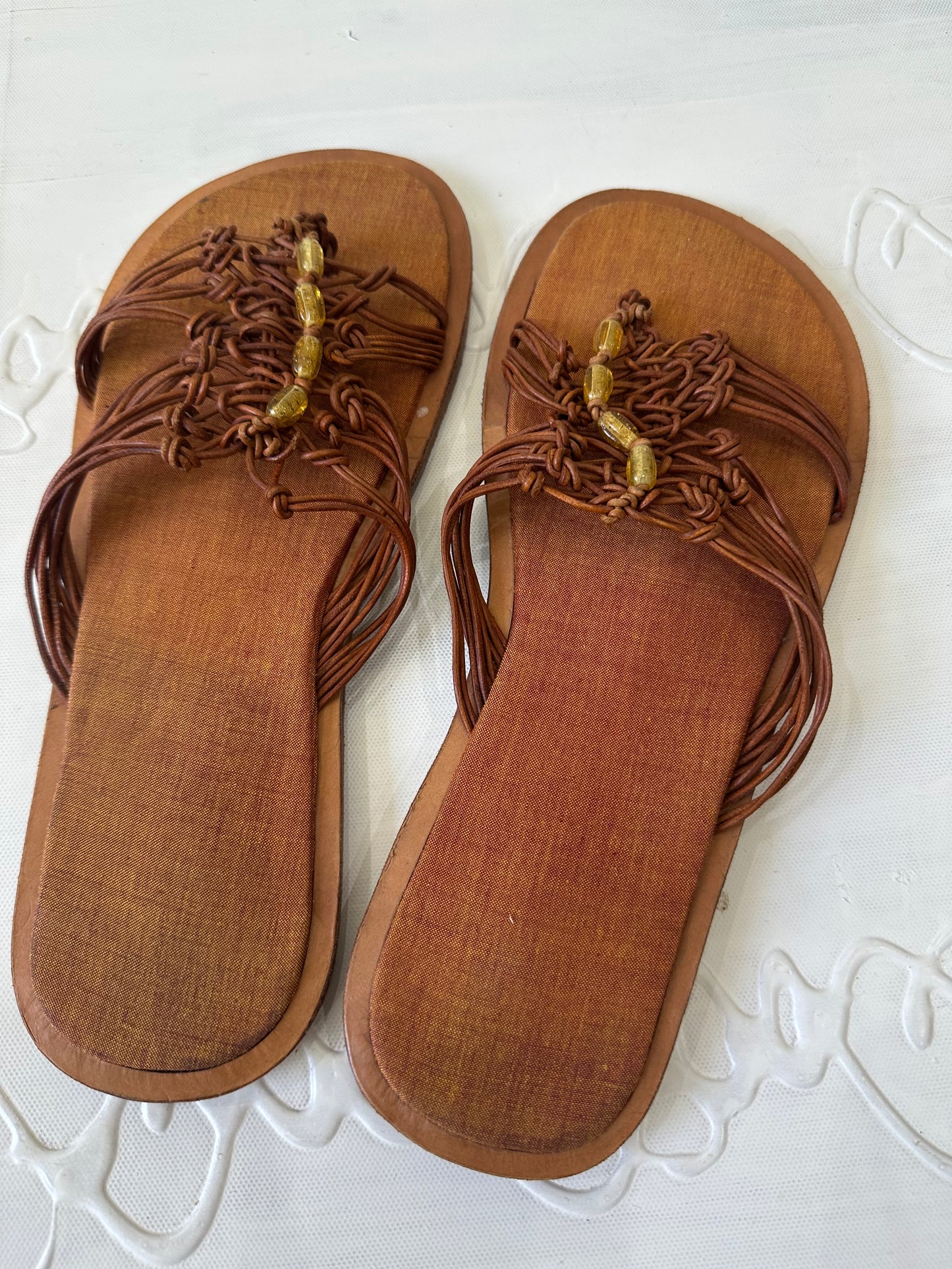 festival drop | ⭐️UK6 brown braided sandals with beading detail