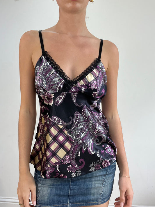 BEST PICKS | small black and purple checkered and paisley print cami