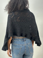 LFW edit | one size black knit crochet roll neck poncho