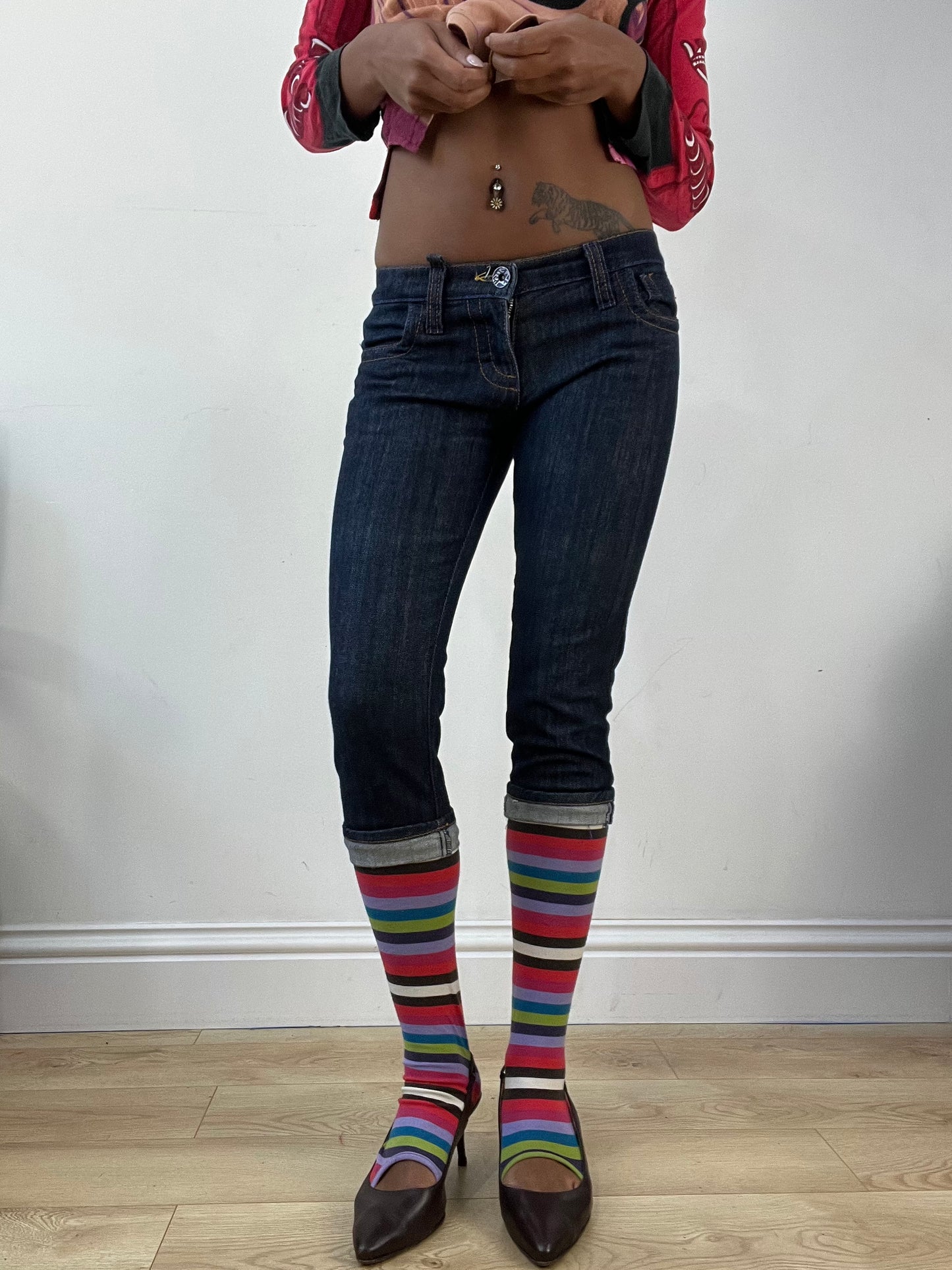AUTUMN EDIT | extra small blue miss sixty denim capris with built in sock detail