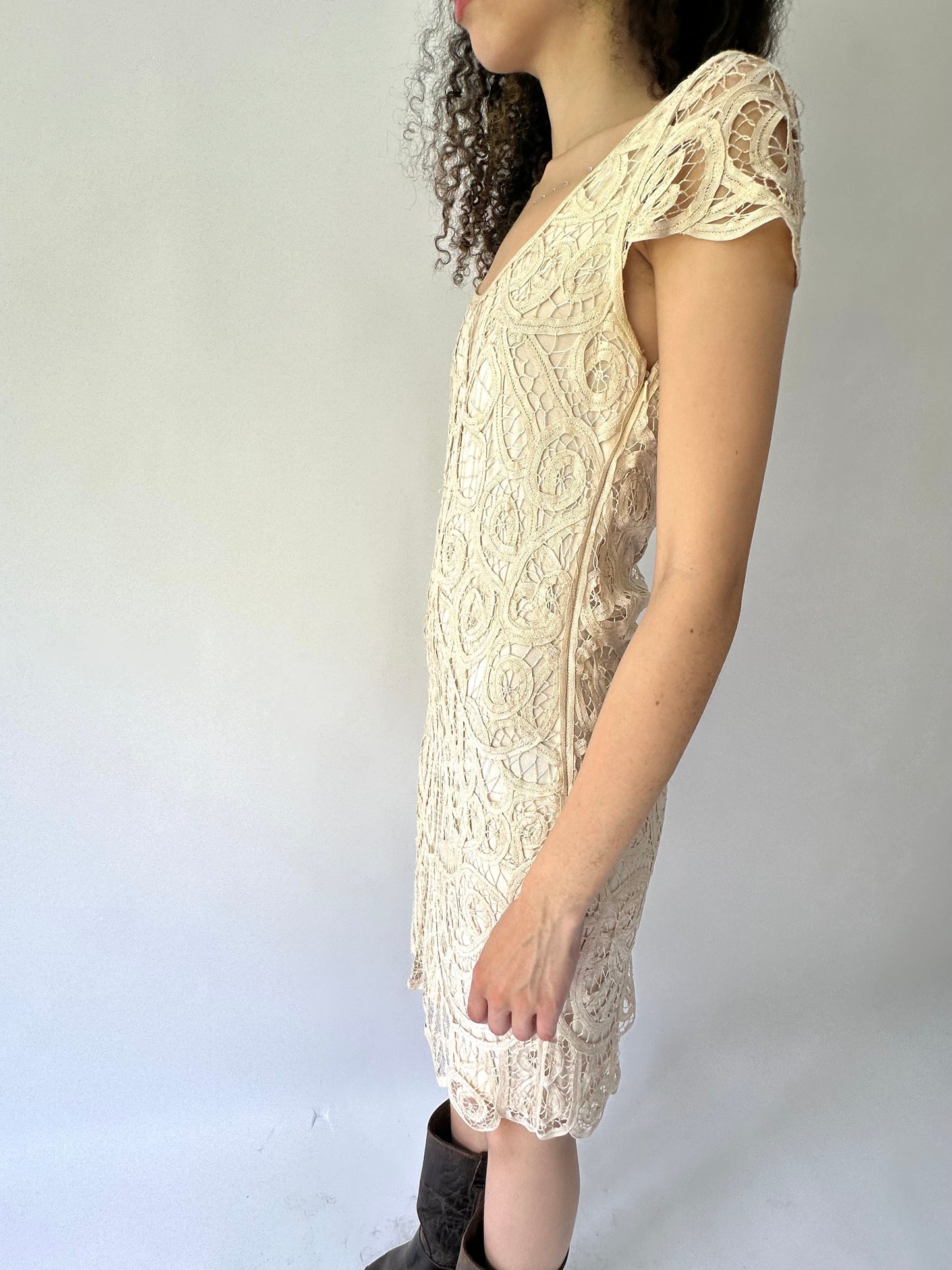 🧼 festival drop | small cream white crochet midi dress