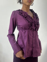 AUTUMN EDIT | medium purple long sleeve shirt with ruffle detail