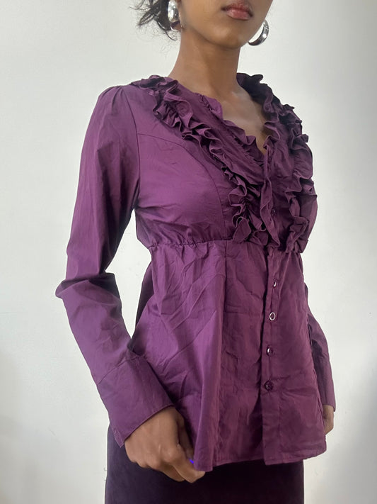 AUTUMN EDIT | medium purple long sleeve shirt with ruffle detail