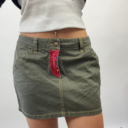 FUTURECORE DROP | small khaki graphic mini skirt with gemstone detail