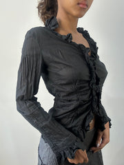 romantic grunge edit | small black ruffle long sleeve top