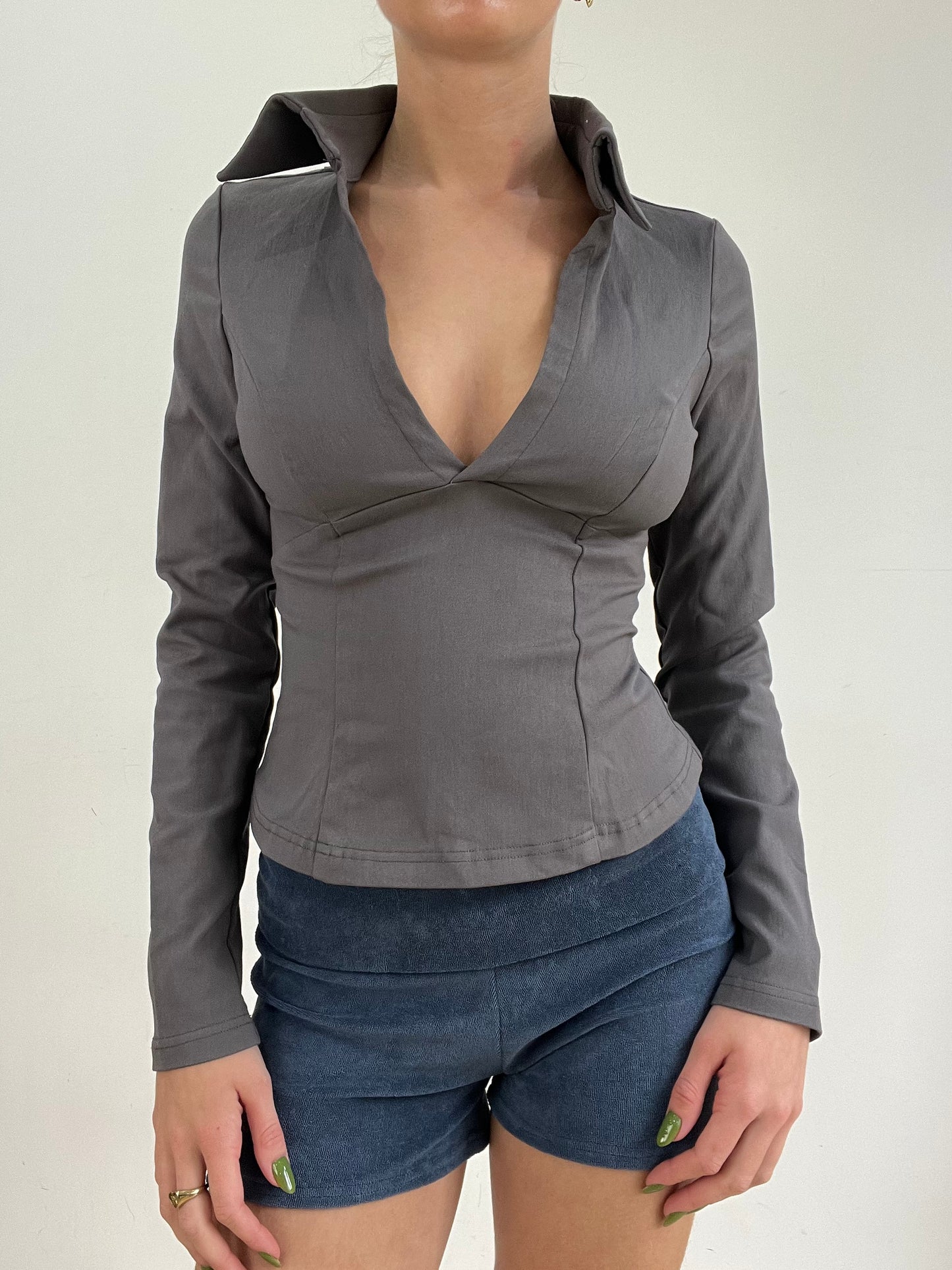 #326 SAMPLE SALE | medium grey long sleeve lola top