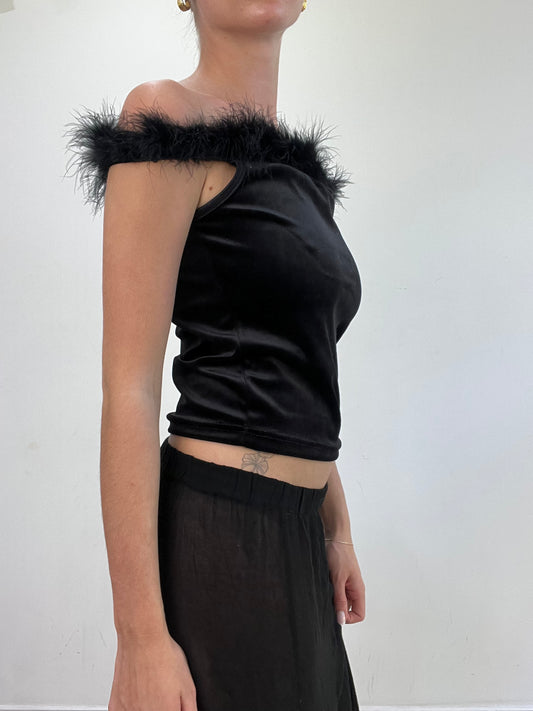 vintage edit: wedding guest | small black velour style off the shoulder top