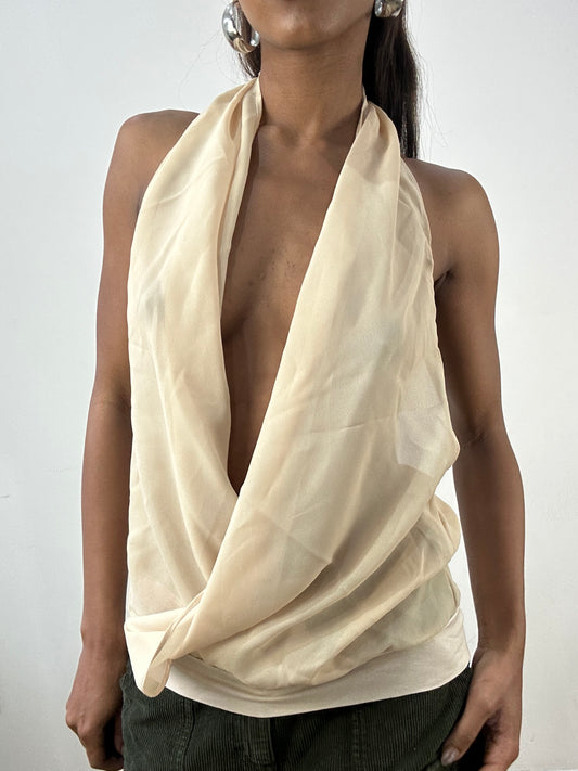 vintage edit: indie sleaze | small beige sheer halterneck top