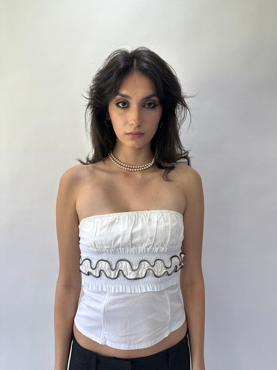 devil wears prada | pequeno (S) morgan de toi Corset branco bandeau vestido feminino