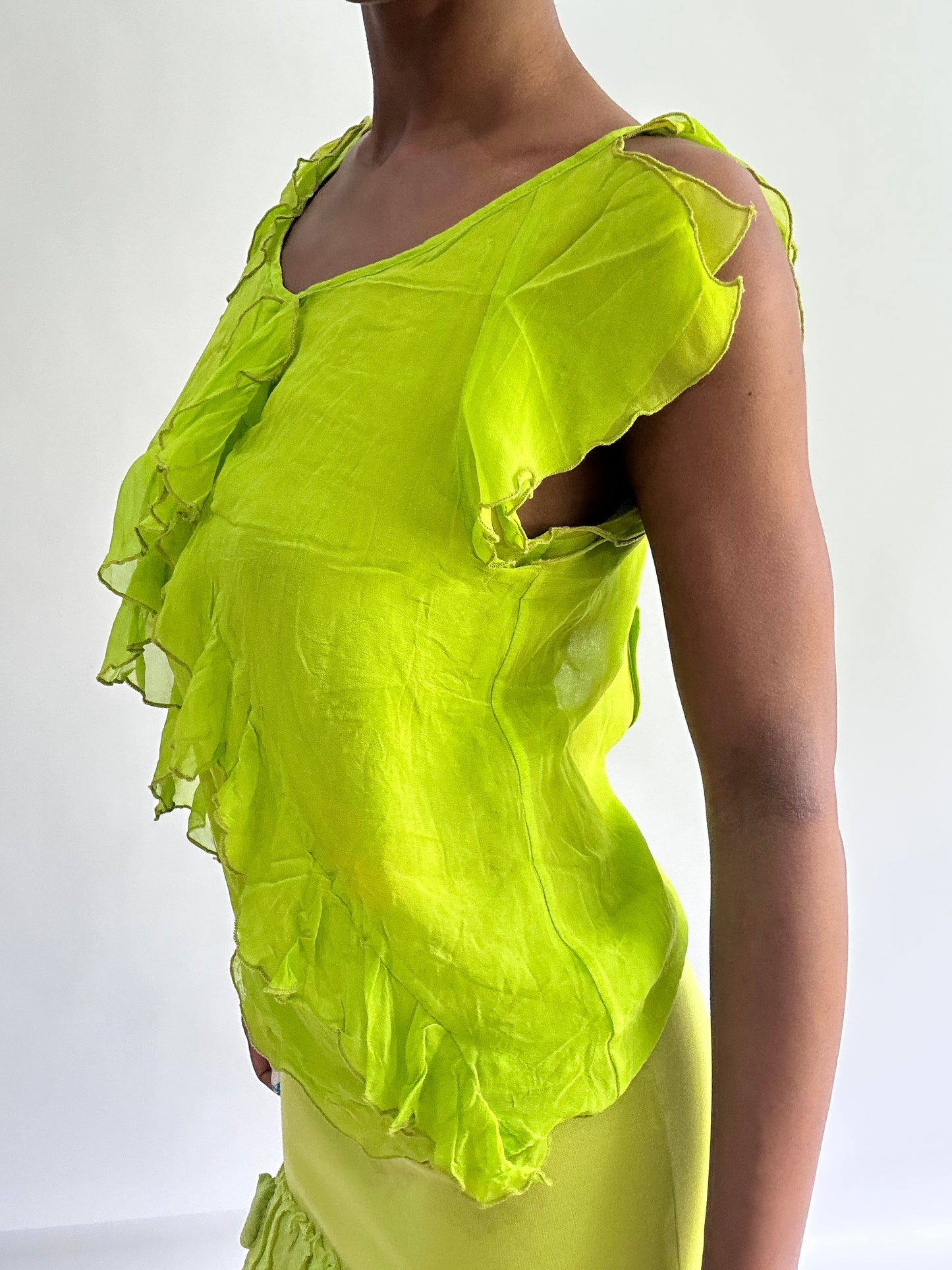 sailor drop | small fluorescent green frill top