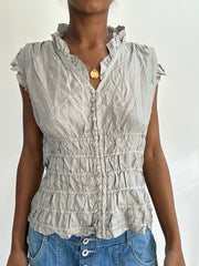 summermaxxing drop | small grey ruffle button up top