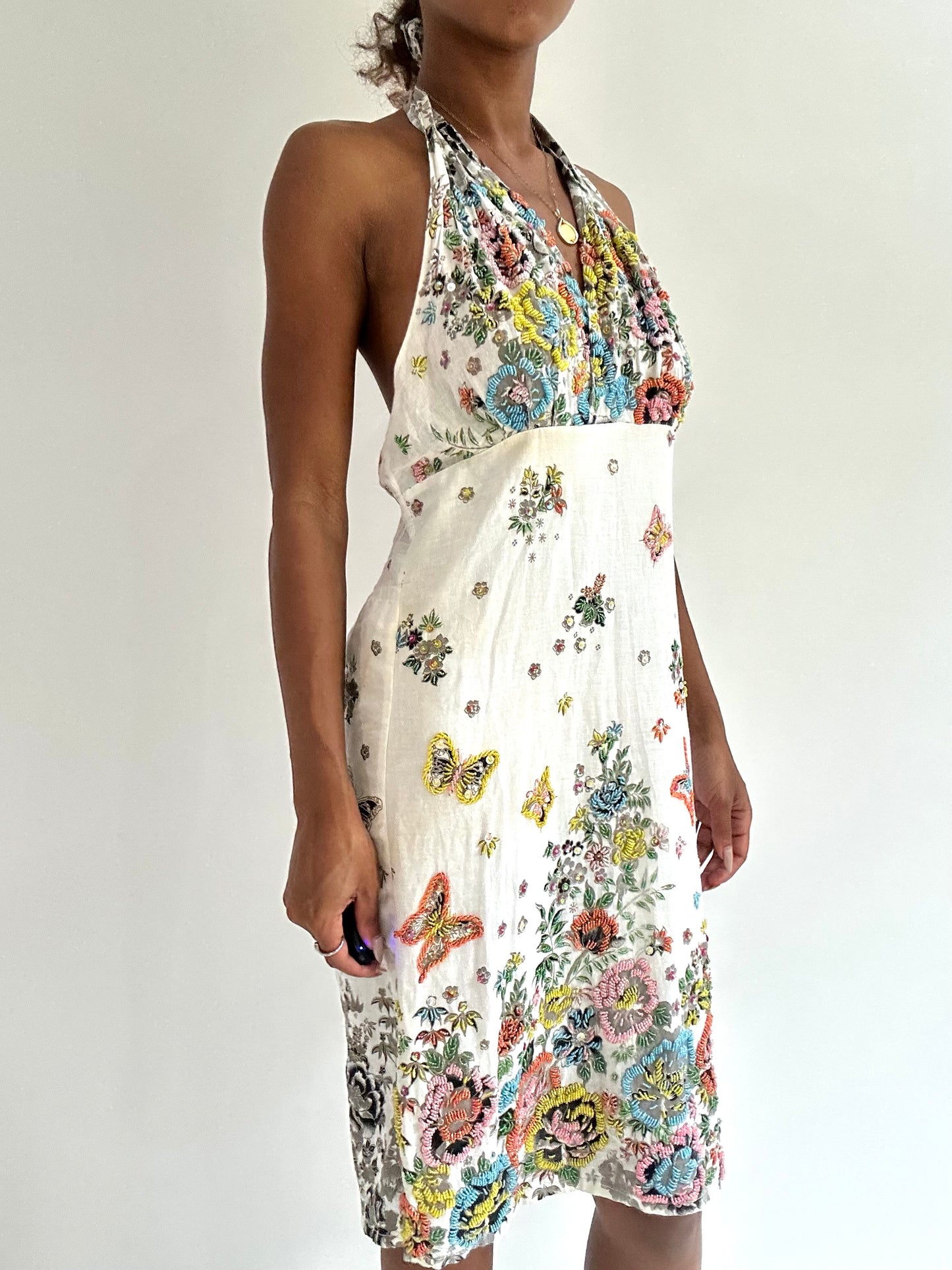 BEST PICKS | small/medium white beaded halterneck midi dress
