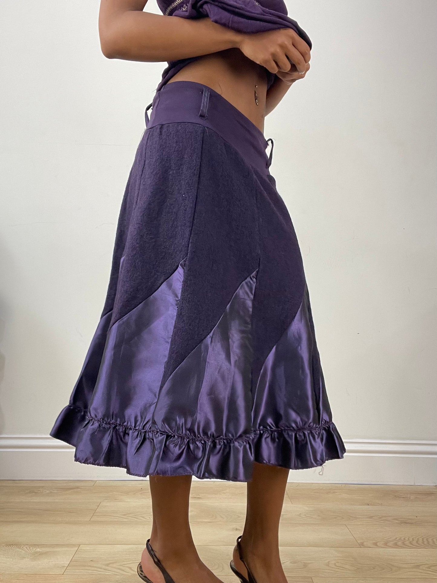 vintage edit: halloween | small purple knit midi skirt with satin style panels