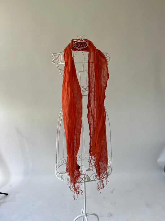 SATC drop | orange sheer scarf with tassels