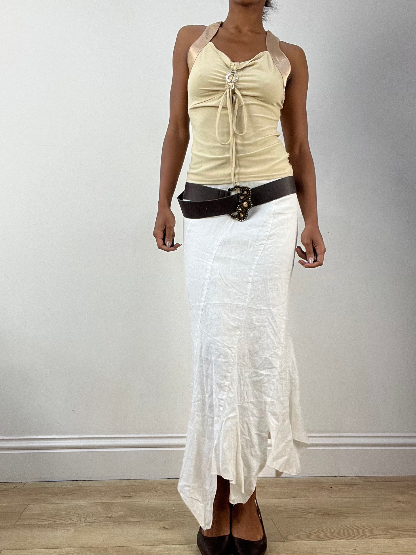 BEST PICKS | brown faux leather belt with rhinestone and beaded buckle