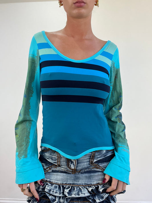 vintage edit thirteen | large blue abstract print save the queen top