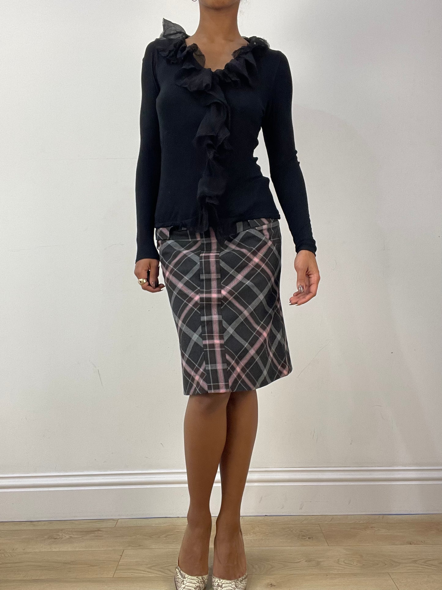 vintage edit thirty-six | small brown and pink orsay midi skirt